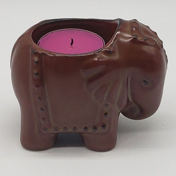 Partylite Vintage Porcelain Brown Elephant Votive Candle Holder - Picture 1 of 16